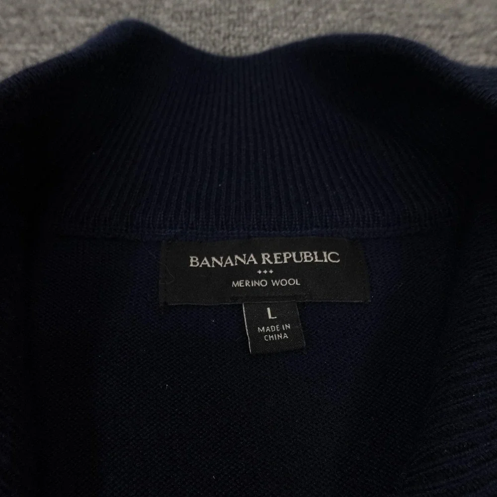 Banana Republic Sweater Mens Large Blue Merino Wool Quarter Zip Mock Neck Knit‎